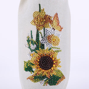 Diamond Painting Burlap Wine Bags Label Liquor Bottle Cover(Butterfly Sunflower)