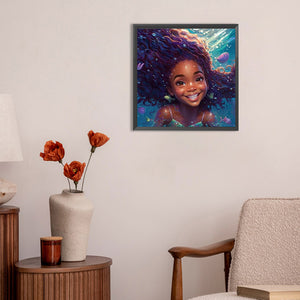 Black Girl 30X30CM(Canvas) Full Round Drill Diamond Painting