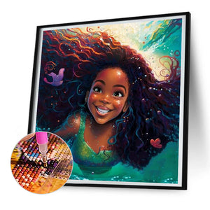 Black Girl 30X30CM(Canvas) Full Round Drill Diamond Painting