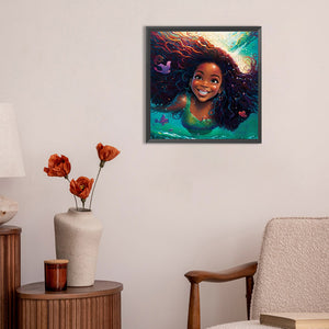 Black Girl 30X30CM(Canvas) Full Round Drill Diamond Painting