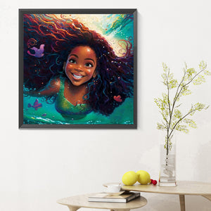 Black Girl 30X30CM(Canvas) Full Round Drill Diamond Painting