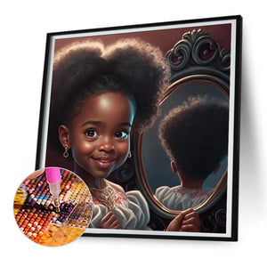 Black Girl 30X30CM(Canvas) Full Round Drill Diamond Painting