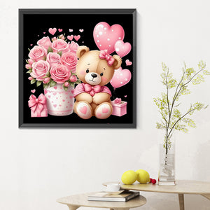 Love Rose Bear 30X30CM(Canvas) Full Round Drill Diamond Painting