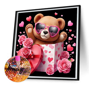 Love Rose Bear 30X30CM(Canvas) Full Round Drill Diamond Painting