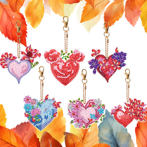 6 PCS Double Sided Special Shape Diamond Painting Art Keychain Pendant (Heart)