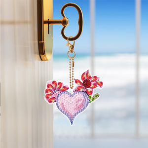 6 PCS Double Sided Special Shape Diamond Painting Art Keychain Pendant (Heart)