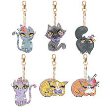 Load image into Gallery viewer, 6 PCS Double Sided Special Shape Diamond Painting Art Keychain Pendant (Cat)
