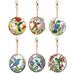 6 PCS Double Sided Special Shape Diamond Painting Keychain Pendant (Hummingbird)