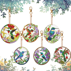 6 PCS Double Sided Special Shape Diamond Painting Keychain Pendant (Hummingbird)