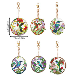 6 PCS Double Sided Special Shape Diamond Painting Keychain Pendant (Hummingbird)