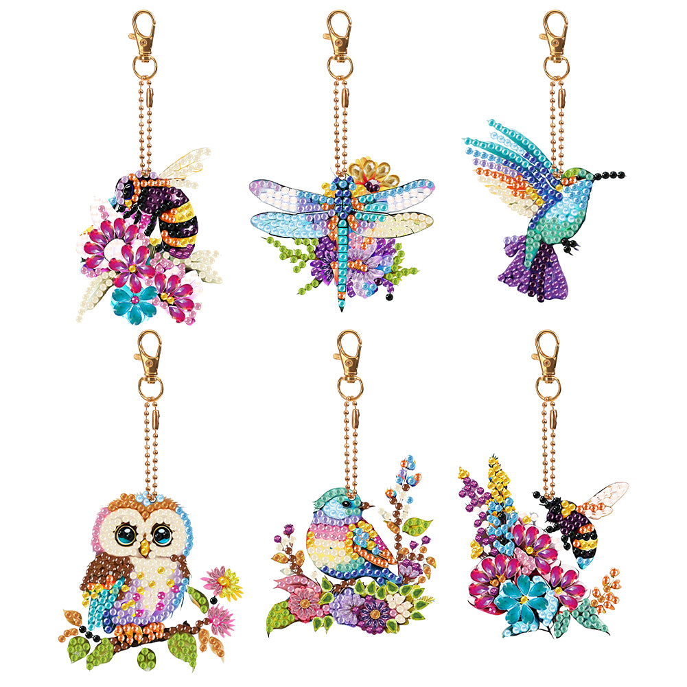 6 PCS Double Sided Special Shape Diamond Painting Art Keychain Pendant (Animals)