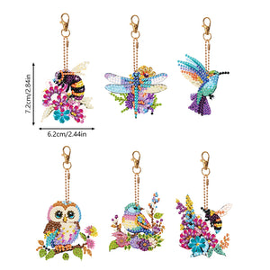 6 PCS Double Sided Special Shape Diamond Painting Art Keychain Pendant (Animals)