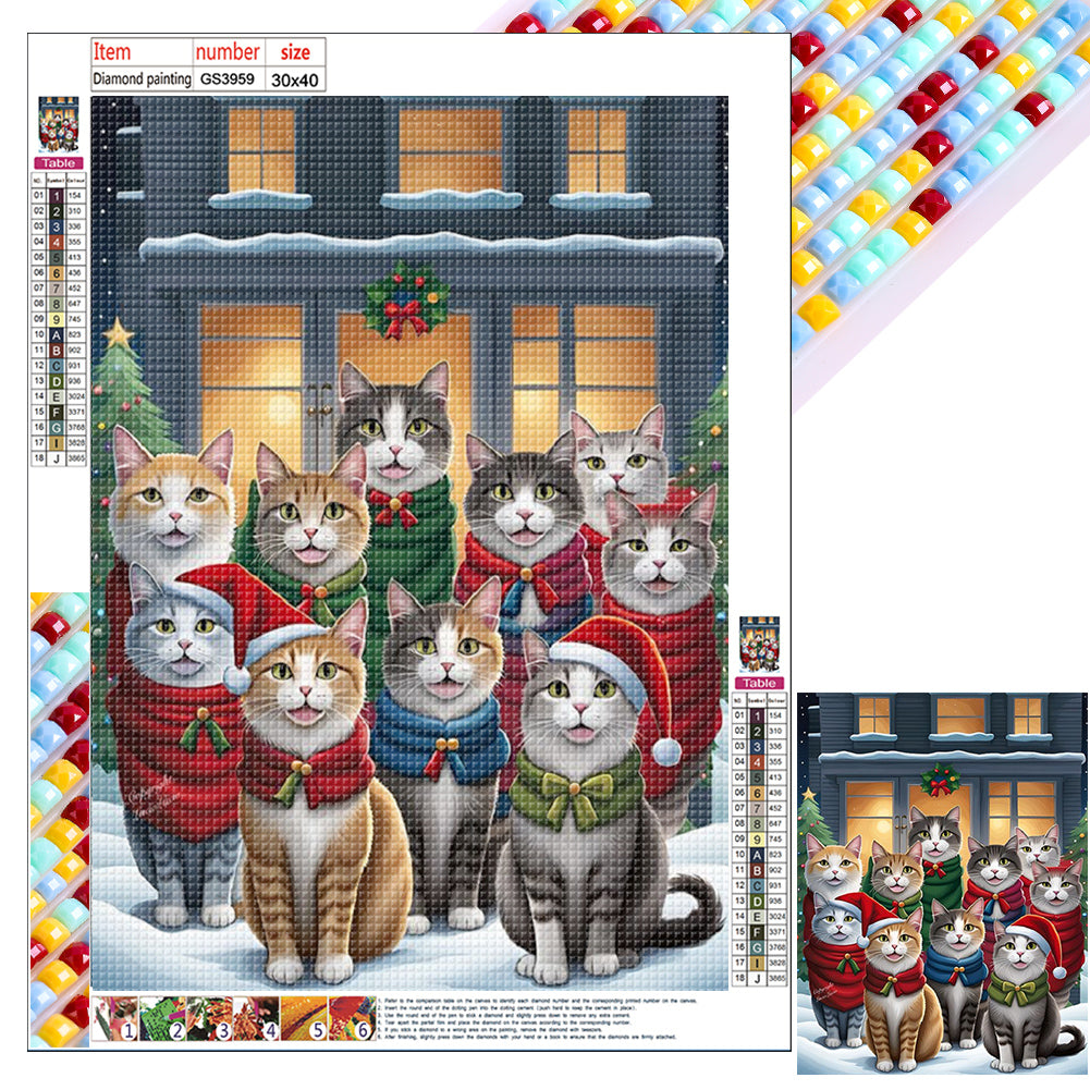 Christmas Cat 30X40CM(Canvas) Full Square Drill Diamond Painting