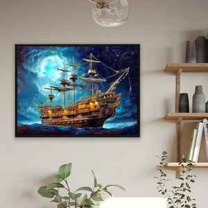 Sea Sailing Boat 40X30CM(Canvas) Full Round Drill Diamond Painting