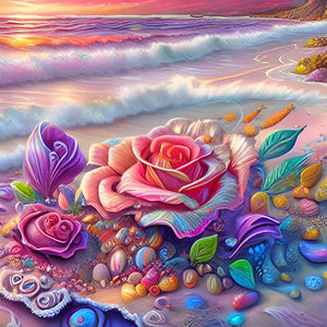 Colorful Beach With Roses 30X30CM(Canvas) Full Round Drill Diamond Painting