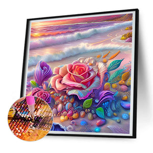 Colorful Beach With Roses 30X30CM(Canvas) Full Round Drill Diamond Painting