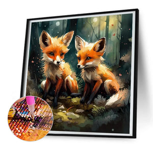 A Pair Of Red Foxes In The Forest 30X30CM(Canvas) Full Round Drill Diamond Painting
