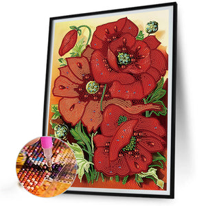 Poppy Blossoms 30*40CM(Canvas) Partial Special Shaped Drill Diamond Painting