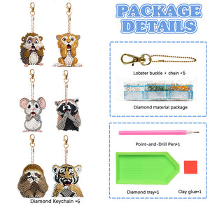 6 PCS Double Sided Special Shape Diamond Painting Keychain (Panicked Animals)