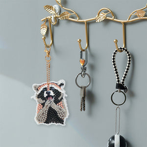 6 PCS Double Sided Special Shape Diamond Painting Keychain (Panicked Animals)