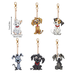 6 PCS Double Sided Special Shape Diamond Painting Keychain (Cute Puppy)