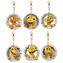 Load image into Gallery viewer, 6 PCS Double Sided Special Shape Diamond Painting Keychain (Little Dinosaur)
