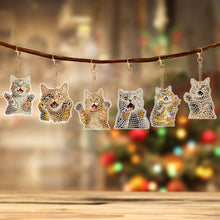 Load image into Gallery viewer, 6 PCS Double Sided Special Shape Diamond Painting Keychain (Panicked Cat)
