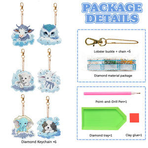 6 PCS Double Sided Special Shape Diamond Painting Keychain (Cloud Animals)