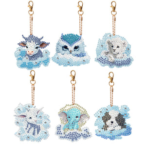 6 PCS Double Sided Special Shape Diamond Painting Keychain (Cloud Animals)