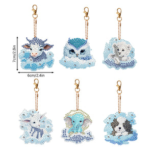 6 PCS Double Sided Special Shape Diamond Painting Keychain (Cloud Animals)