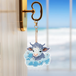 6 PCS Double Sided Special Shape Diamond Painting Keychain (Cloud Animals)