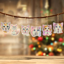 Load image into Gallery viewer, 6 PCS Double Sided Special Shape Diamond Painting Keychain Pendant (Cute Cat)
