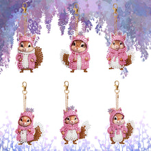 Load image into Gallery viewer, 6 PCS Double Sided Special Shape Diamond Painting Keychain (Pink Squirrel)
