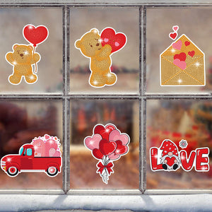 6 Pcs Valentine Diamond Painting Sticker Gem Sticker for Boy Girls Gift (Bear)