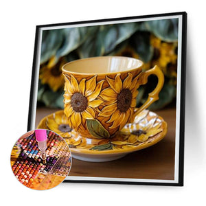 Sunflower Tea Set 30X30CM(Canvas) Full Round Drill Diamond Painting