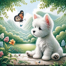 Load image into Gallery viewer, Puppy Playing With Butterfly 40*40CM(Canvas) Full Round Drill Diamond Painting
