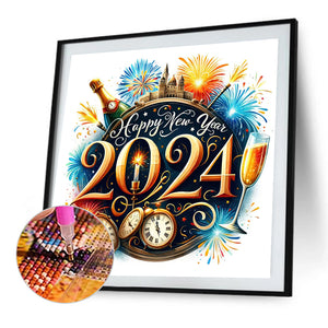 New Year Gift Calligraphy And Painting 35*35CM(Canvas) Full Round Drill Diamond Painting