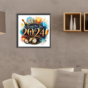 New Year Gift Calligraphy And Painting 35*35CM(Canvas) Full Round Drill Diamond Painting