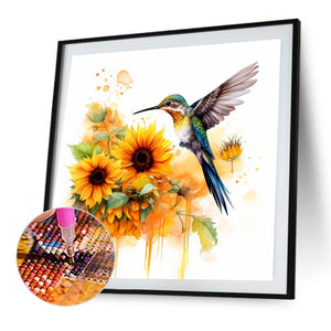 Sunflower Hummingbird 35X35CM(Canvas) Full Round Drill Diamond Painting