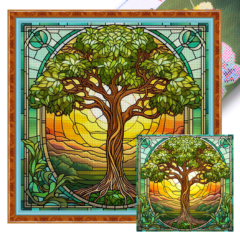 Glass Painting-Tree Of Life (40*40CM) 14CT Stamped Cross Stitch