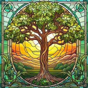 Glass Painting-Tree Of Life (40*40CM) 14CT Stamped Cross Stitch