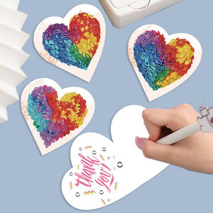 6 Pcs Christmas Special Shape Diamond Painting Greeting Card Kit(Colorful Heart)