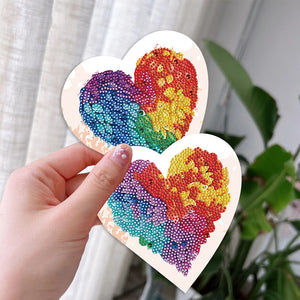 6 Pcs Christmas Special Shape Diamond Painting Greeting Card Kit(Colorful Heart)