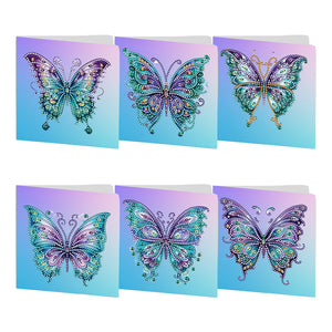 6 Pcs Christmas Butterfly Special Shape Diamond Painting Greeting Card Kit(Blue)