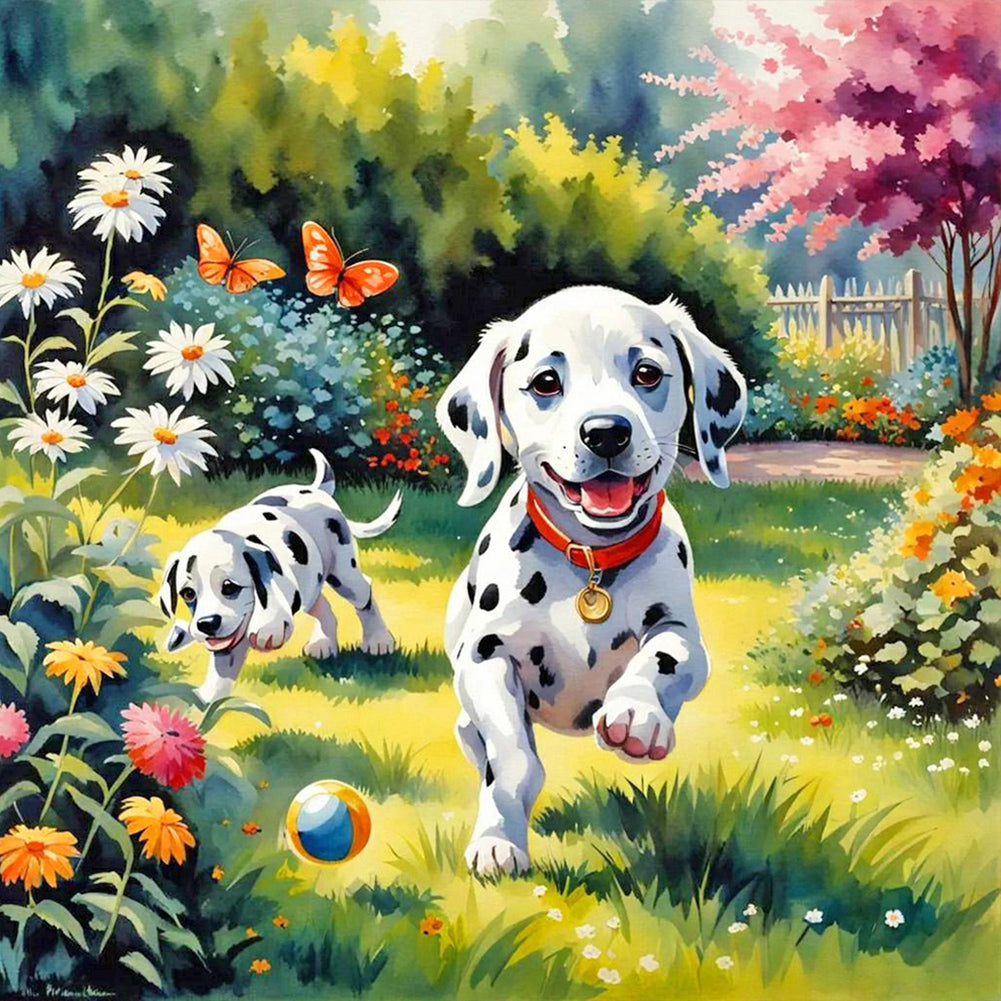 Playful Dog 40*40CM(Canvas) Full Round Drill Diamond Painting