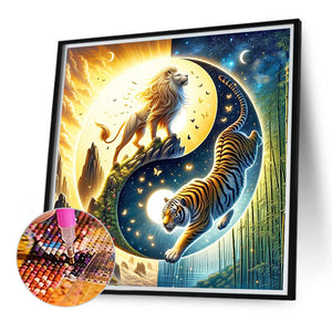 Yin Yang Diagram Lion And Tiger 40*40CM(Canvas) Full Round Drill Diamond Painting