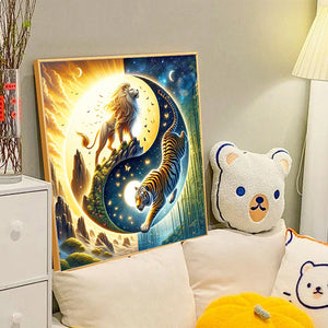 Yin Yang Diagram Lion And Tiger 40*40CM(Canvas) Full Round Drill Diamond Painting