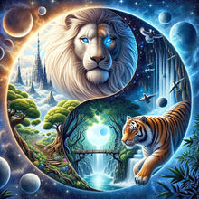 Load image into Gallery viewer, Yin Yang Diagram White Lion And Tiger 40*40CM(Canvas) Full Round Drill Diamond Painting
