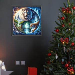 Yin Yang Diagram White Lion And Tiger 40*40CM(Canvas) Full Round Drill Diamond Painting