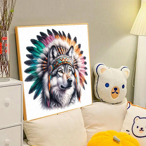 Indian Wolf Head 40*40CM(Canvas) Full Round Drill Diamond Painting